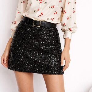 EXPRESS Black Micro-Sequin Pull-On Mini Skirt Sparkle Evening Skirt Size Medium